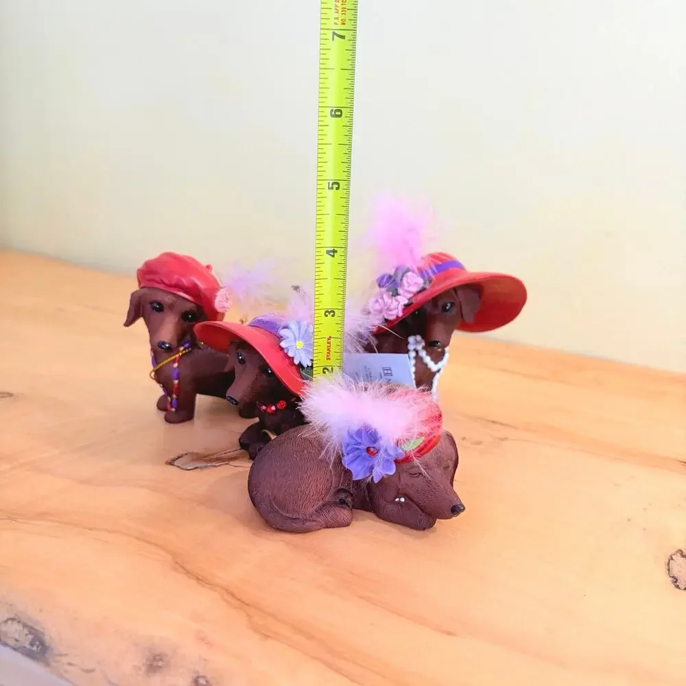 Hamilton Collection DIVAS HAT-TITUDE Dachshund Dog Figurines Red Hat Puppy